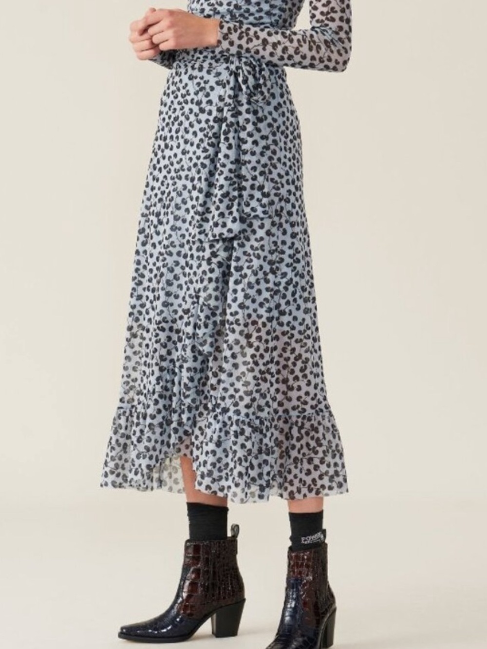 GANNI Women's Printed Mesh Wrap Midi Skirt Size 40 - 36563